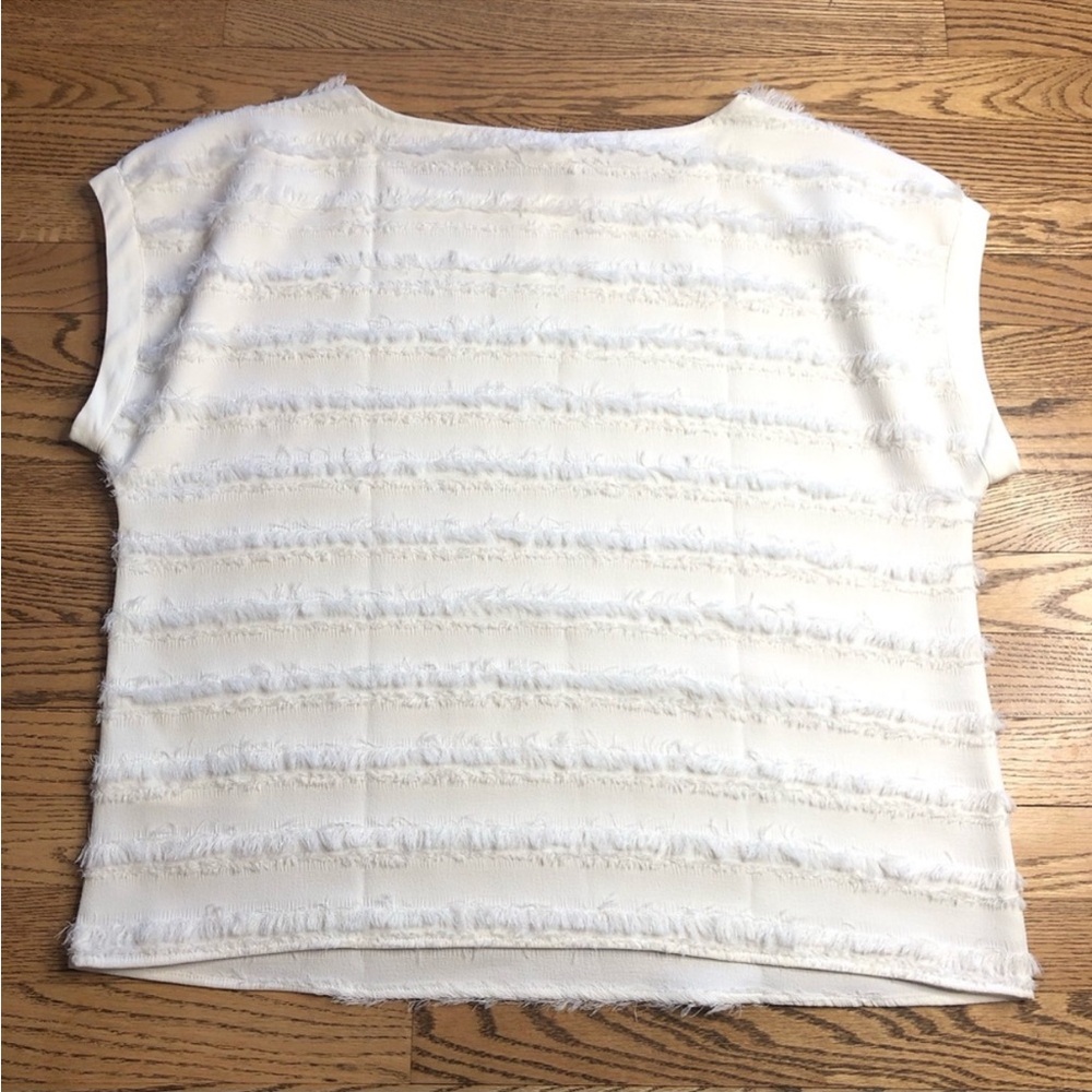 Anthropologie Maeve Barton Top Fringe Striped White Cream - Picture 2 of 8